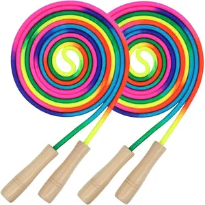 16 FT Long Jump Rope, 2 Pack Adjustable Double Dutch Skipping Rope with Wooden Handle, Multiplayer Rainbow Jumping Rope for Outdoor Fun, School Sport, Party Game