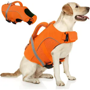Dog Life Vest for Swimming Boating, Adjustable Ripstop Dog Life Jacket, Doggy Lifesaver with Superior Buoyancy and Rescue Handle, Pet Swimming Vest for Medium Dogs Orange M