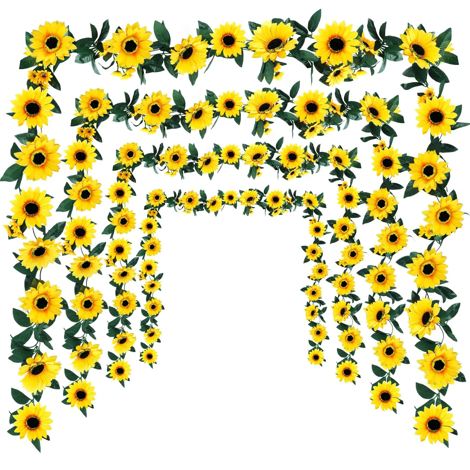 3 Piece Set 26 Heads Artificial Sunflower Wreath Vine with Leaves, Faux Floral Garland, Wedding Table Home Decor, Perfect for Weddings and Engagements