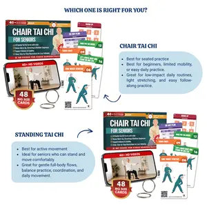 Chair Tai Chi for Seniors Exercise Cards, Chair & Standing Options,  Seated Exercise Cards with 4-Week Program, Video Tutorials & Loose Leaf Ring, Low Impact Home Workout for Seniors Over 60, Senior Fitness, Beginner Exercise at Home