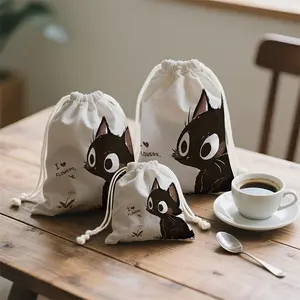 Cat pattern drawstring storage bag, cosmetics and jewelry storage pouch, pouch pocket for travel, cosmetics and accessories drawstring bag