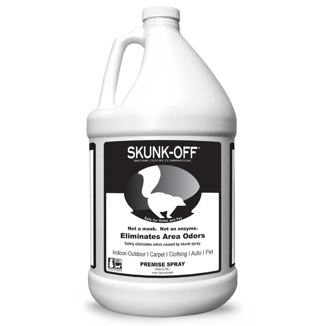 Skunk-Off Gallon Premise Spray or Shampoo - Skunk Odor Remover for Dogs, Cats, Carpet, Car, Clothes – Non-Enzymatic Formula (1 Gallon)