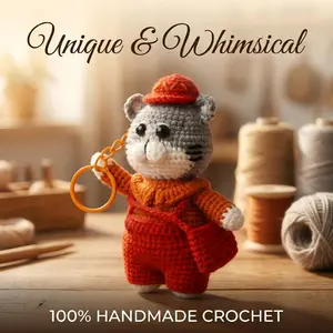 Crochet Keychain Handmade Cat Key Ring Kawaii Kitten Knitted Keychain Bag Charms Gift for Pet Lovers