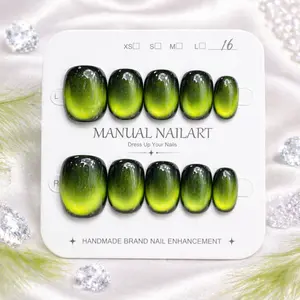 LJY Press On Nails Forest Green Minimalist Nude Geometric Lines Short Square Matte Finish Breathable Lightweight Office Daily Wear Handmade Acrylic Square Press-On Nails Pearl Chrome Powder Art Smooth Cutics glossy false nail press removable