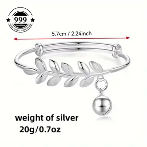 Foot Silvery 999 Bracelet Sterling Silvery Bracelet Ladies Wheat Ear Push-pull Bracelet to Send Mom Girlfriend Gift Silvery Weight 20 Grams/0.7 Ounces. bracelets for women bracelet stack bracelet men charm bracelets arm cuff jewelry