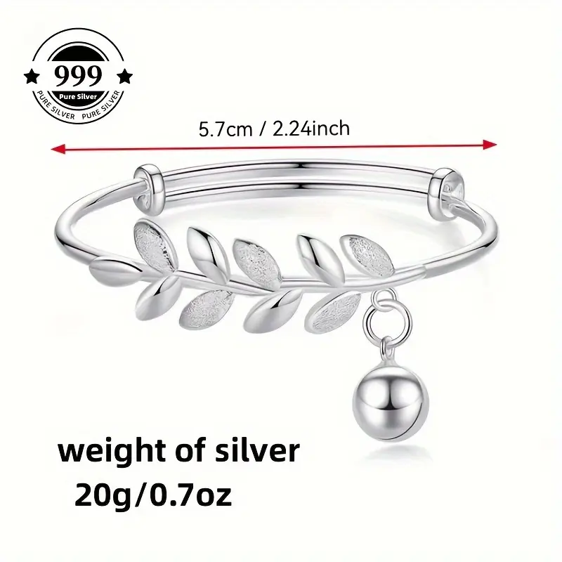 Foot Silvery 999 Bracelet Sterling Silvery Bracelet Ladies Wheat Ear Push-pull Bracelet to Send Mom Girlfriend Gift Silvery Weight 20 Grams/0.7 Ounces. bracelets for women bracelet stack bracelet men charm bracelets arm cuff jewelry
