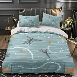 2/3Pcs Comfortable Dragonfly Necklace Pattern Duvet Set, High-Definition Digital Printing, Suitable For All Year Round! Clearance Sale Perfect Gift 100% Polyester Fiber Machine Washable (1 Duvet Cover +1/2 Pillowcase, No Filling)