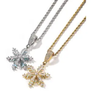 Spinning Snowflake Necklace Gold-Plated Iced Out Pendant Chain Glow In The Dark Cubic Zirconia Stones Romantic Hip Hop Jewelry Gift for Men Women magical  jewelry