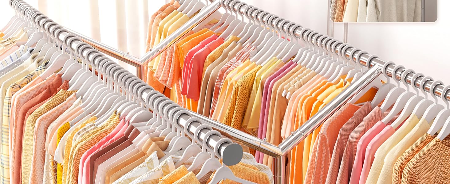 [RaybeeBrandyDay]Raybee Clothes Rack, Heavy Duty Clothing Rack Holds 441 LBS with Wheels & Shelf, Extendable, Adjustable, Commercial Garment Rack 22" D x 75" W x 68" H [BlackFridayCyberMonday]