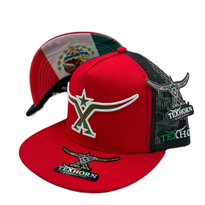 TEXHORN Red Cap with Mexico Flag Juarez Design - Red Trucker Hat Featuring Mexican Flag and Brand Logo