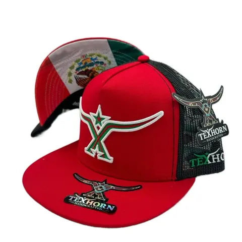 TEXHORN Red Cap with Mexico Flag Juarez Design - Red Trucker Hat Featuring Mexican Flag and Brand Logo