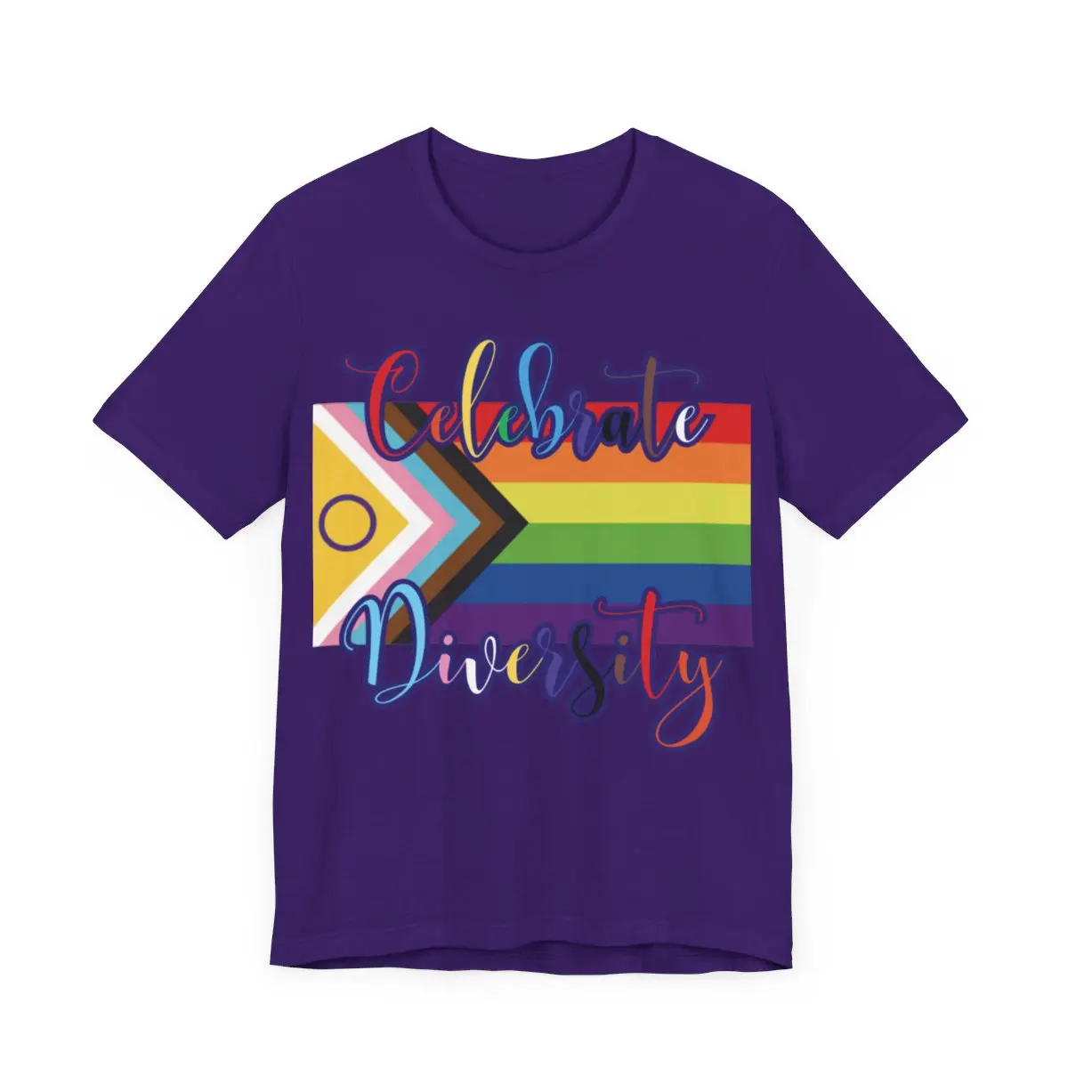 Celebrate Diversity Unisex Jersey Short Sleeve Tee in Green/Blue/Purple, Sizes S-3XL, LGBTQIA+, DEI, BIPOC, Pride Flag Inclusive, Progress Flag