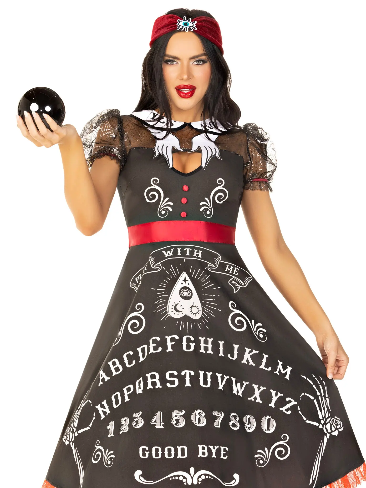 Women's Ouija Board Halloween Costume Set, Flared Cotton Swing Dress with a Fitted Top and Matching All-Seeing Eye Headband Accessories, Clothes, Gorgeous, Printed, Sexy, Skirt, Supernatural Aesthetic, Ribbon, Flared Skirt