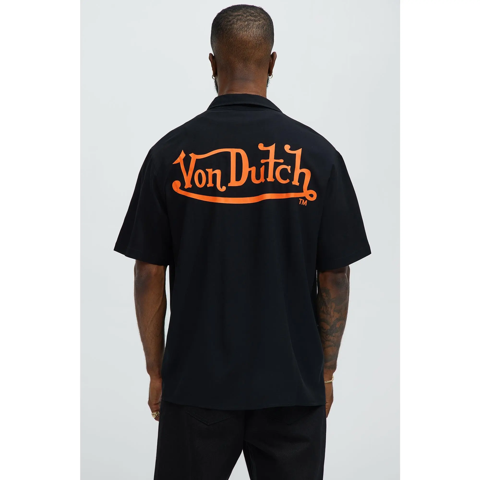 Von Dutch Front And Back Graphic Short Sleeve Button Up Shirt - Black Von Dutch Front And Back Graphic Short Sleeve Button Up Shirt - Black