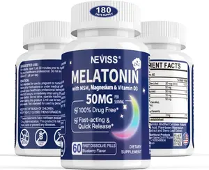 NEVISS Melatonin 50 mg for Adults - Extra Strength 9-in-1 Fast Dissolve Sublingual - High Dose with Magnesium Glycinate, Vitamin D3, Ashwagandha, Lemon Balm, Chamomile, Sugar Free, Vegan 180 Tablets