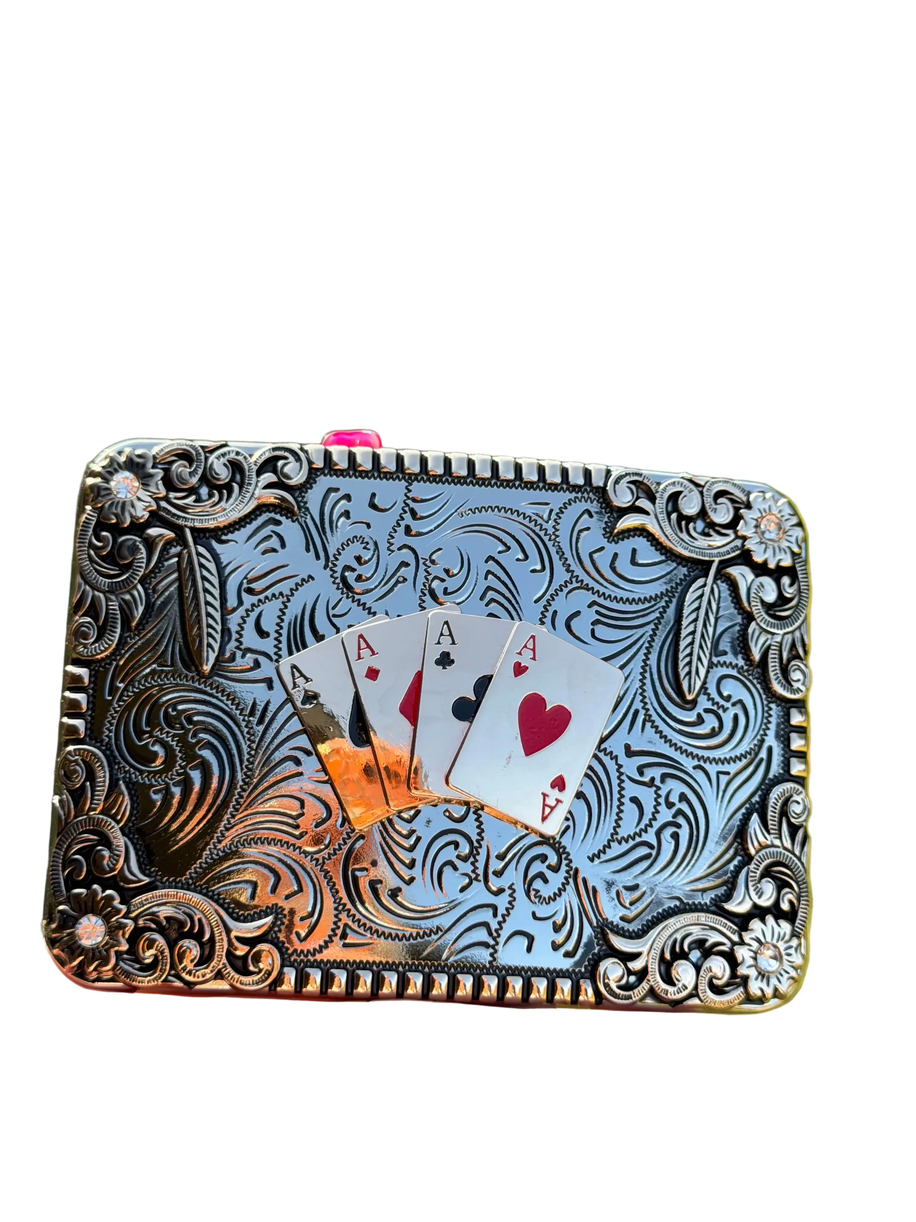 Western Belt Buckle - 4 Aces Design, Floral Scroll Fashion Accessories for Belt Outfits