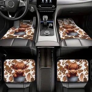 4 Piece Car Anti-Slip Mat Set, Cute Highland Cow Pattern, Durable Easy Clean, Full Print Interior Decor, All Seasons Seat Protection
