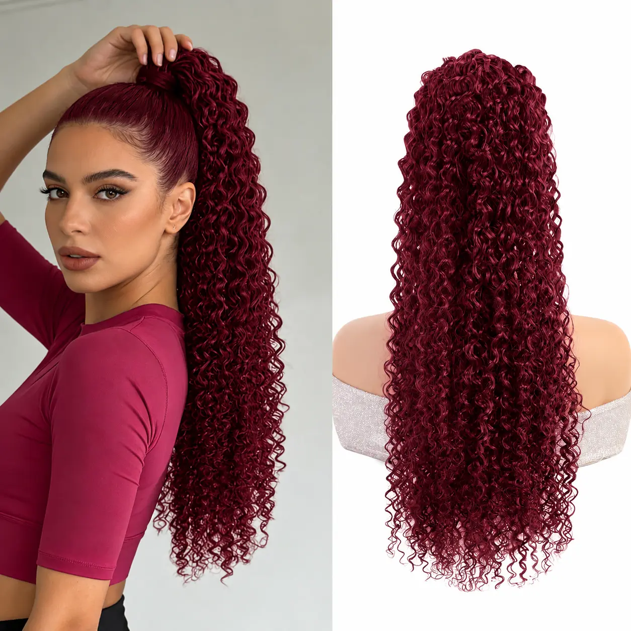 Ponytail Extension Curly Wavy Ponytail 20 Inch Drawstring Ponytails Hair Extensions for Women Natural Wavy Synthetic Hairpiece for African Women Party Daily Use voluminous look enhances volume