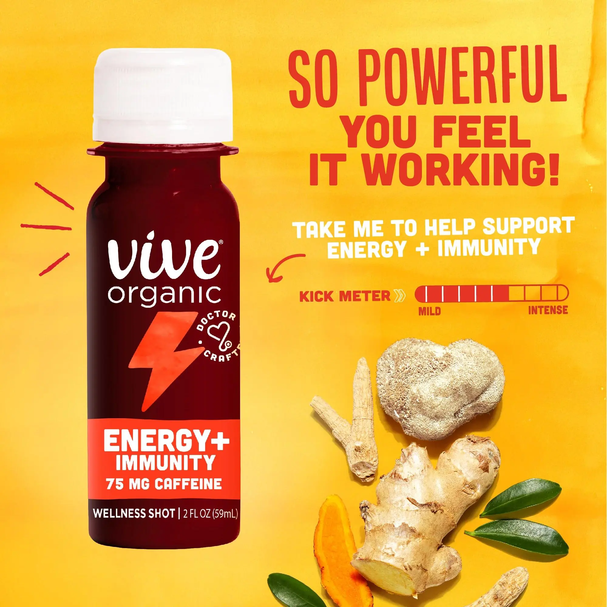 Vive Organic Energy and Focus Shot Natural Energy Drink with Clean Ingredients, 2 oz Bottle