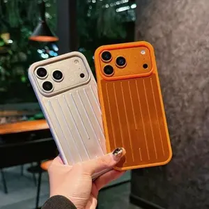 WWH Premium Luxury Ice Feel Alloy 3D Corrugated Stripe Luggage Phone Case For IPhone 17 Pro Max 16 15 14 Anti-Drop Bumper Hard Cover