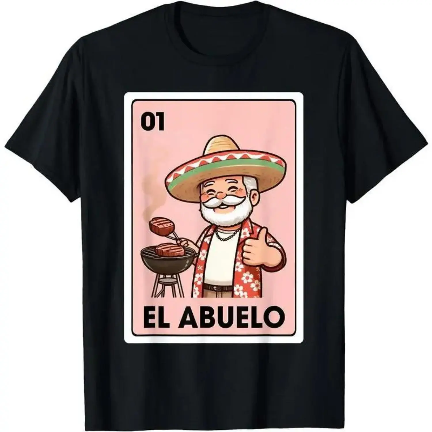 El Abuelo Grilling Grandpa Mexican Bingo Card Unisex Cotton T Shirt Classic Menswear