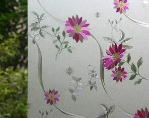 17.7" by 118.1" Static Cling Window Film for , Purple Chrysanthemum  Window Tint for Home, Window Glass Sticker for Office (14.53 Sq. Ft Total)