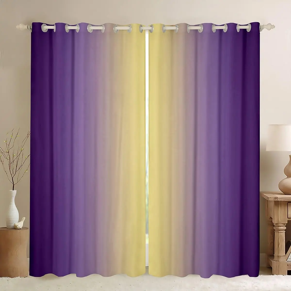 Feelyou 2-Panel Purple and Yellow Gradient Ombre Geometric Darkening Curtains - 30%-50% Blackout Home Decoration Curtains, Privacy Grommet Window Treatments for Adults, Home Decoration Curtain, Privacy Grommet Curtains