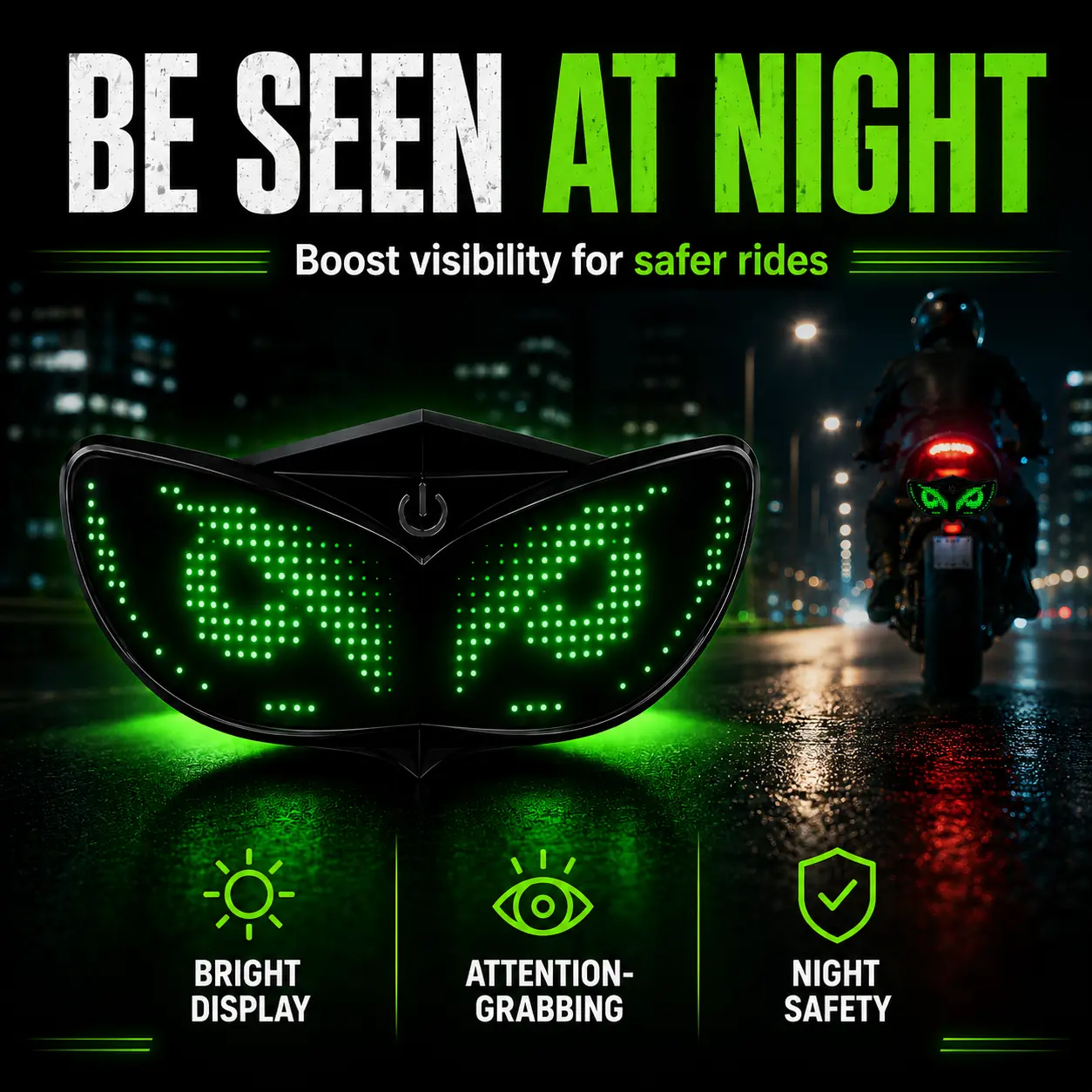 Smart LED Devil Eyes Display, Bluetooth App Controlled Light for Motorcycle Helmet Bike Scooter Backpack, DIY Custom Text Animation Warning Strobe Lamp
