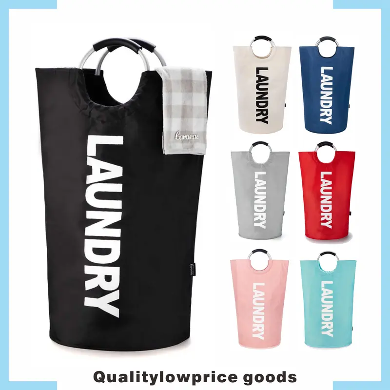 90L Round Jumbo Fabric Collapsible Laundry Basket Bag, Upright Rain-Proof Self-Standing Clothes Basket with Ergonomic Handles, Space-Saving Shelf-Fit Household Items for 1-3 People’s Bedroom, Bathroom,home decor