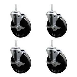 212 MAIN Service Caster SCC-TS20S514-PHS-TLB-58212-4 Phenolic Swivel Threaded Stem Caster, 5x1.25 in. Lockable Black Wheels, 0.63 in. Stems - Set of 4, Lockable Wheels