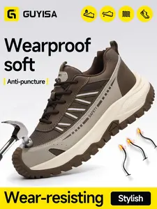 Guyisa New Safety Shoes, Casual Style, Anti-Compression, Anti-Puncture, Slip-Resistant, Steel Toe, Kevlar Bottom, Md Sole, All Seasons, Work, Work Boot