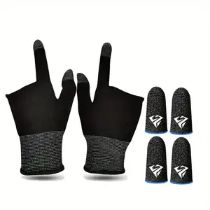 Gaming Finger Gloves with Finger Thumb Sleeves, Finger Cot Kit Includes 1 Pair Two-finger Touchscreen Gloves & 2 Pairs Thumb Sleeve, Gaming Accessories, Gaming Set, Game Peripherals, Game Console Accessories