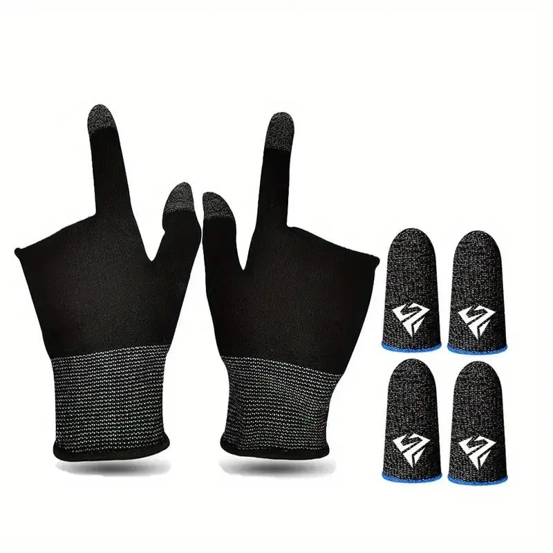 Gaming Finger Gloves with Finger Thumb Sleeves, Finger Cot Kit Includes 1 Pair Two-finger Touchscreen Gloves & 2 Pairs Thumb Sleeve, Gaming Accessories, Gaming Set, Game Peripherals, Gaming Console Accessory, Game Console Accessories, Gaming Items