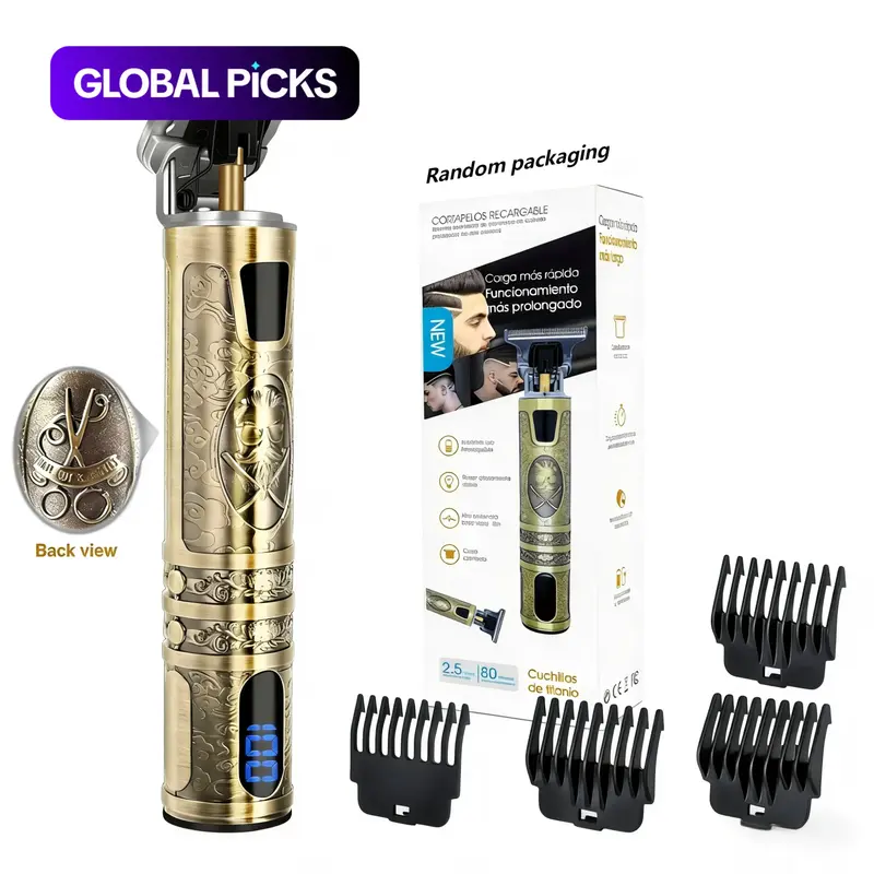 Beard Trimmer for Men, Rechargeable Zero-Gap Beard Trimmer with LED Display, Cordless Beard Trimming, 4 Guide Combs, Cleaning Brush and USB Charging Cable, Cordless Hair Clipper Set, Gift for Men #GLOBAL PICKS