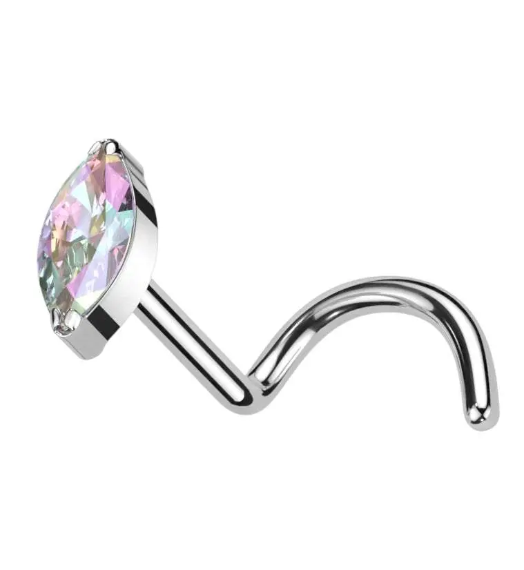 Ovate Rainbow Aurora CZ Titanium Nose Screw Ring