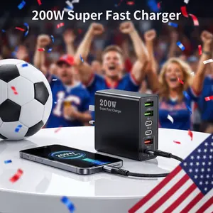 USB A USB C Fast Charger PD200W 6-Port with 3 USB-C & 3 USB-A Ports for iPhone Android Samsung Compact and easy to travel Compact Design Replaces Traditional Multi-Panel Charging Stations