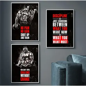 3pcs Frameless Muscle Bodybuilding Fitness Motivational Quotes Art Fitness Artwork Canvas Painting Poster Wall Picture Print Set for Home Gym Office Decor