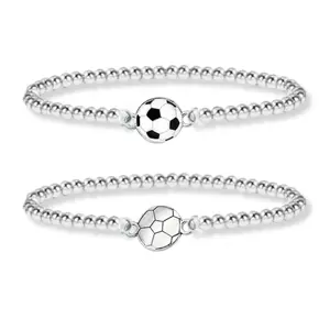 Soccer Silver Beaded Bracelet