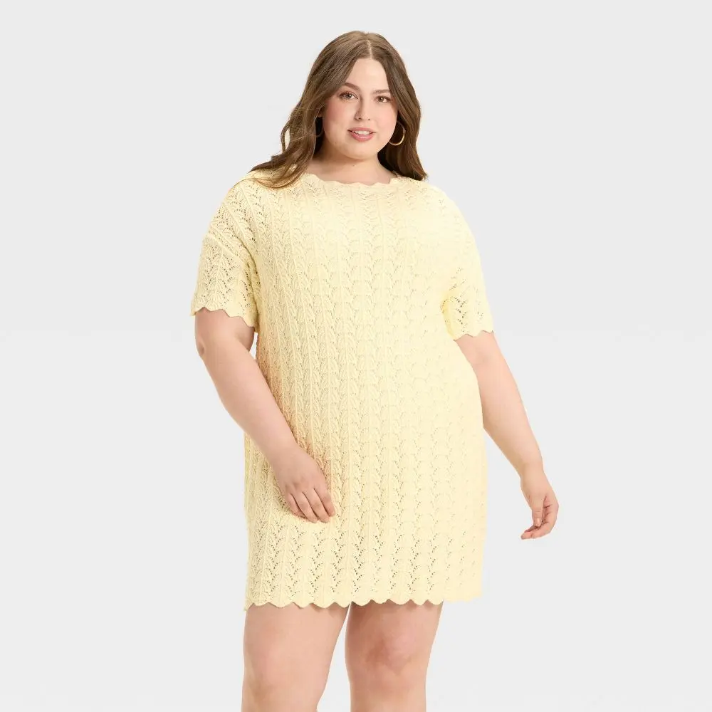 Women's Short Sleeve Pointelle Mini Sweater Dress - A New Day - TikTok Shop