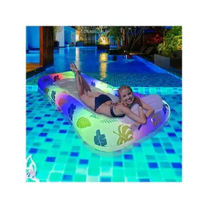Pool Floats Adult With Color Light And Cup Holder, 71*38 In Large Inflatable Adult Floats For Pool, Glow In The Dark Pool Floats Raft Chairs, Beach Floaties Mat Pool Lounge Float