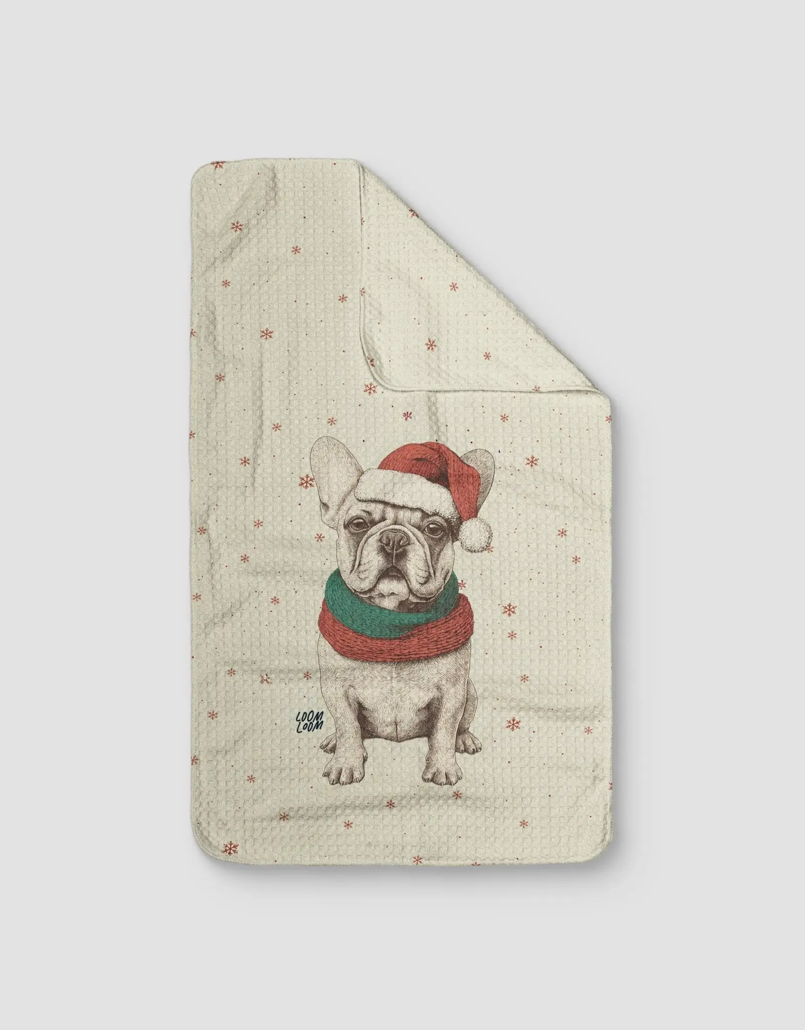 Christmas French Bulldog Artwork Kitchen Tea Towel - 16x28 in, Double-Sided, Quick-Dry, Absorbent Cleaning Cloth for Dishwashing, Gift Option