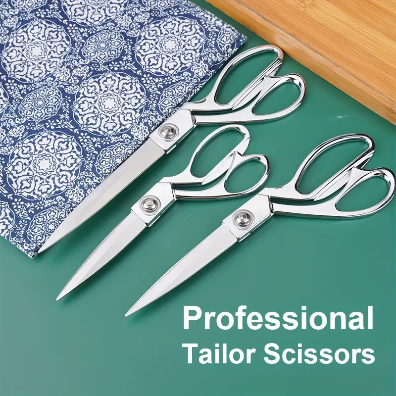 8 in Gold-Silver Set of 3pcs Stainless Steel Professional Heavy-Duty Tailor Scissors - Sharp Fabric Shears for Adults' Clothing Dressmaking, Halloween Gift Making Sewing Tool, 8In Golden