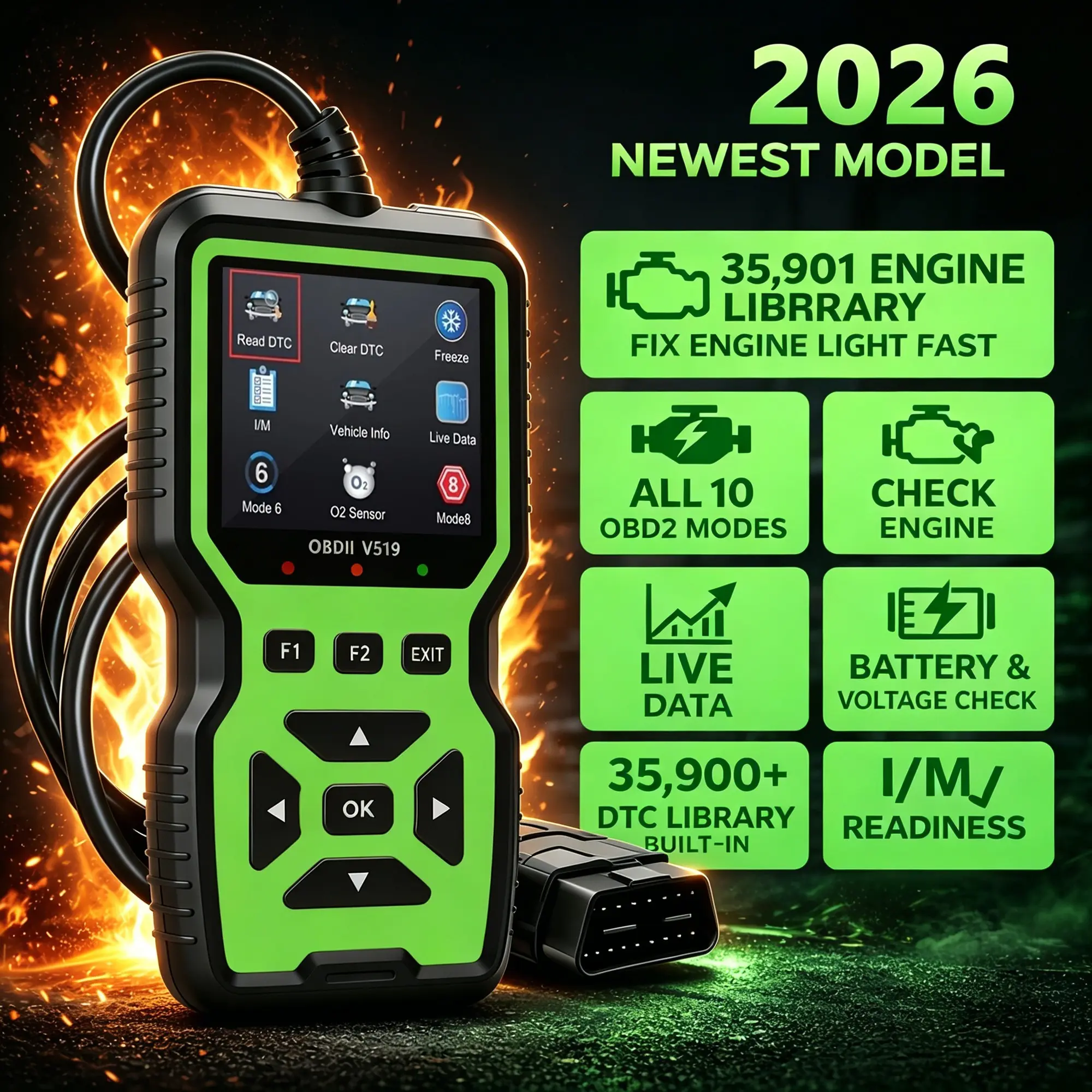 2026 Upgraded Obd2 Scanner Fault Code Reader, Battery Test, Full Obdii, Real-Time Data, 35901 Dtc, Check Engine Light, 1996+ Vehicles, Battery-Free, Automotive Diagnostic Scanner, Vehicle Diagnostic Tool, Scanner For Car