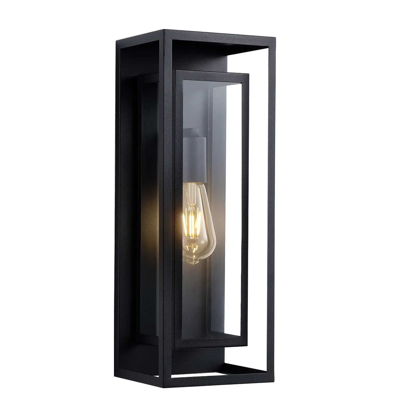 2-Pack 18-Inch Outdoor Wall Lantern Light Fixture, Large Black Iron Waterproof Wall Sconce with Clear Glass, Anti-Rust Exterior Porch Light, E26 Socket, IP65 Rated for Entryway, Patio, Garage, Balcony