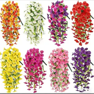 4 Piece Artificial Eucalyptus Trumpet Vine Stems, Fake Morning Glory Flowers, UV Resistant Plastic Hanging Plants, Multi-Color Options, Lifelike Fake Plant, Fake Blossom Plants