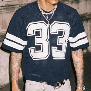 Jersey Shirts Mesh Number Graphic Crew Neck Short Sleeve Streetwear Tee Loose Tops