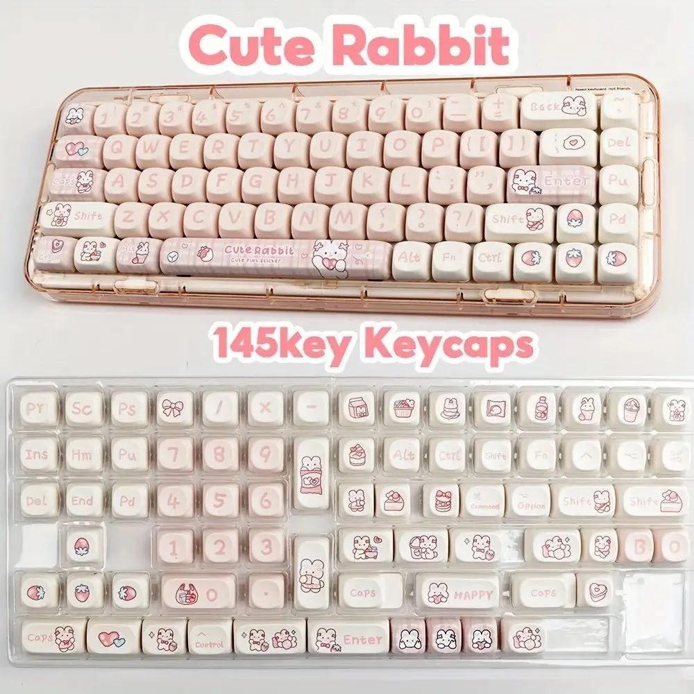 145 Key Snack Bunny Theme Pbt Keycaps, Dye Sublimation Process, Moa Profile, Compatible with Mx Axis, for 61/64/68/87/96/104/108 Keyboards