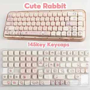 145 Key Snack Bunny Theme Pbt Keycaps, Dye Sublimation Process, Moa Profile, Compatible with Mx Axis, for 61/64/68/87/96/104/108 Keyboards