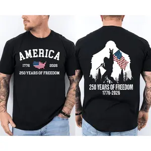 Bigfoot Sasquatch Flag 250 Years 1776-2026 250th Anniversary USA 2 Sided Tee