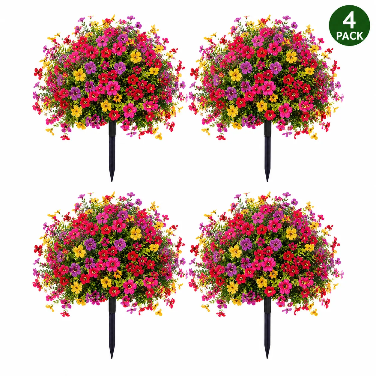 22-Inch UV-Resistant Waterproof Mixed-Color Artificial Flower Topiary Balls with Stakes & Decorative Fruit, Realistic Outdoor Planter Bushes for Front Porch, Garden, Summer & Fall Home Decor Ornaments